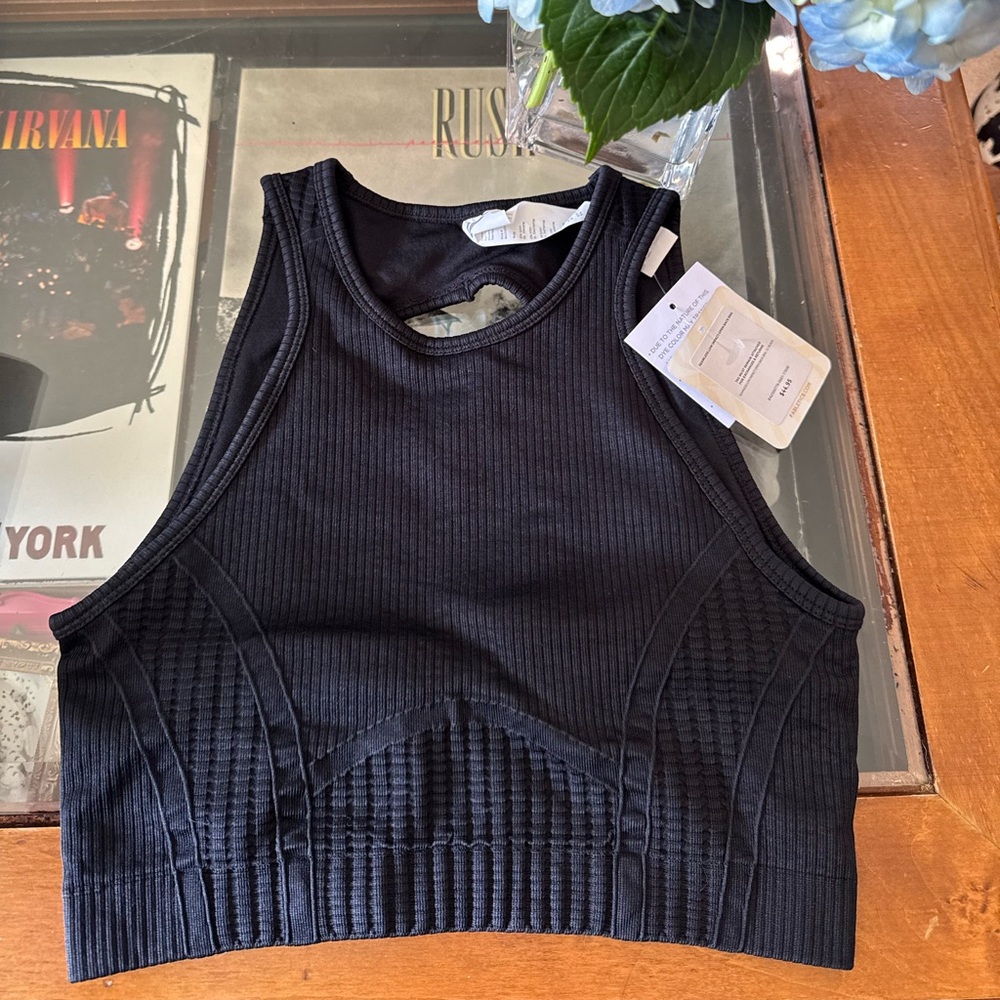 Fabletics Black Ribbed Seamless Low Impact Open Back Bra